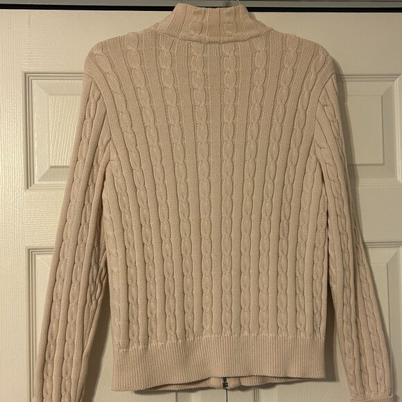 RALPH LAUREN Sz XL Cream Cable Knit with Embroidered Logo Zipper Sweater - Picture 6 of 7